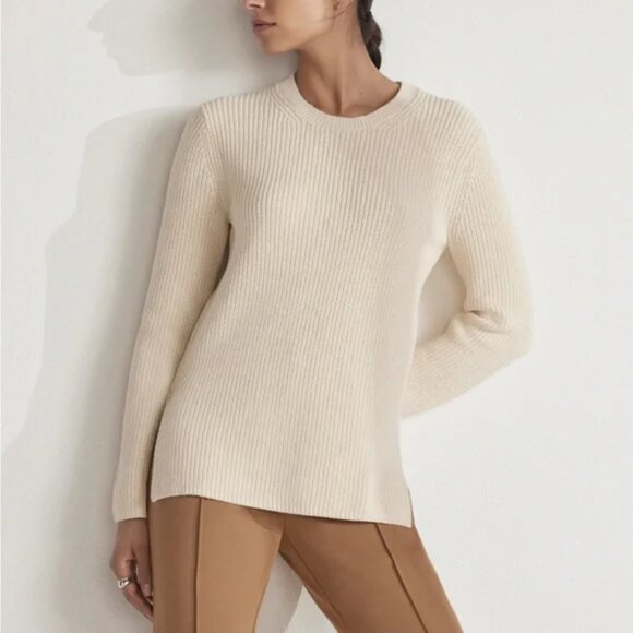 Everlane Sweaters - EVERLANE The Organic Slim Cotton Knit Crew Neck Cream Sweater Size M